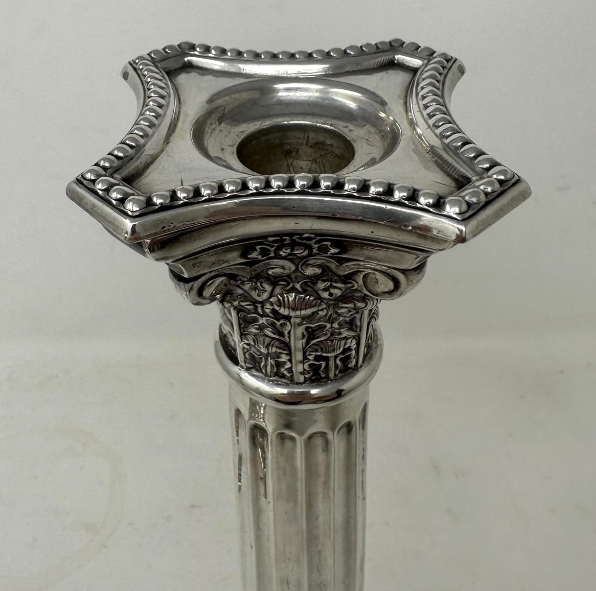 Antique Pair English Sterling Silver Candlesticks Candelabra Corinthian Columns 2