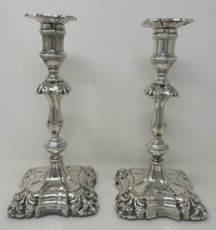 Antique Pair English Sterling Silverplate Candlesticks Candelabra Elkington 1830