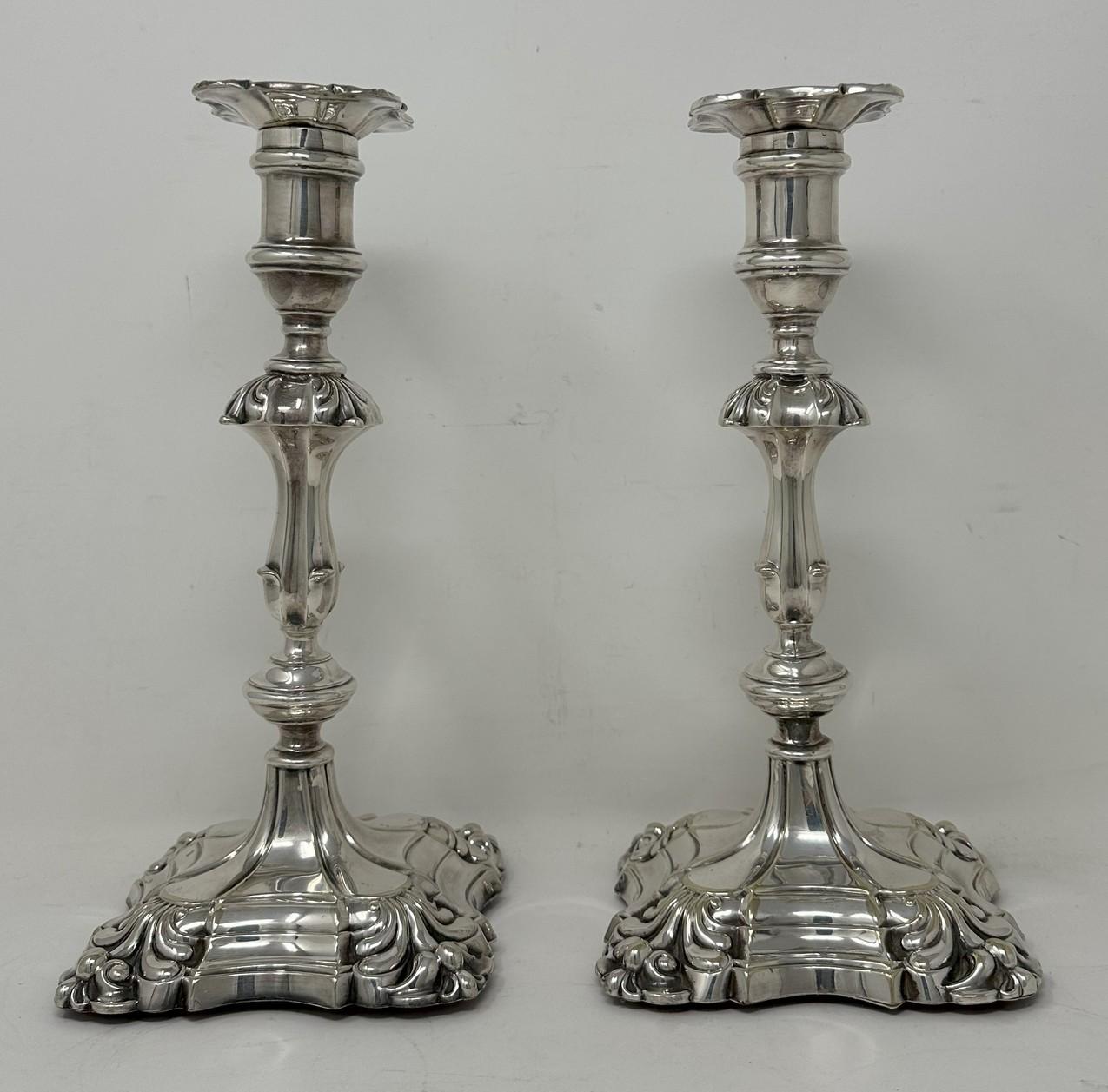 Cast Antique Pair English Sterling Silverplate Candlesticks Candelabra Elkington 1830