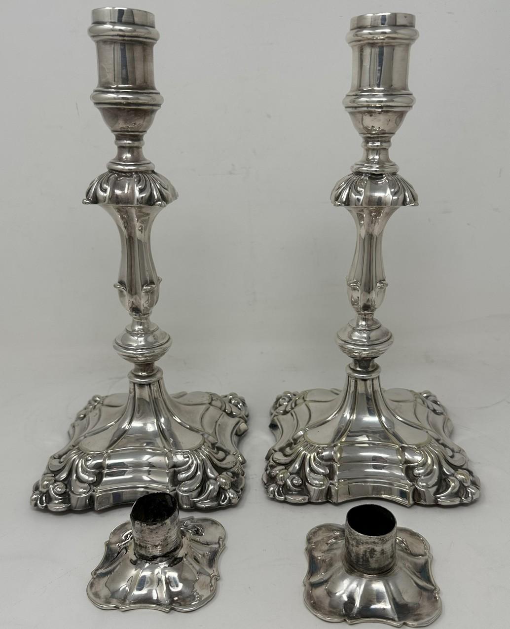 Antique Pair English Sterling Silverplate Candlesticks Candelabra Elkington 1830 In Good Condition In Dublin, Ireland