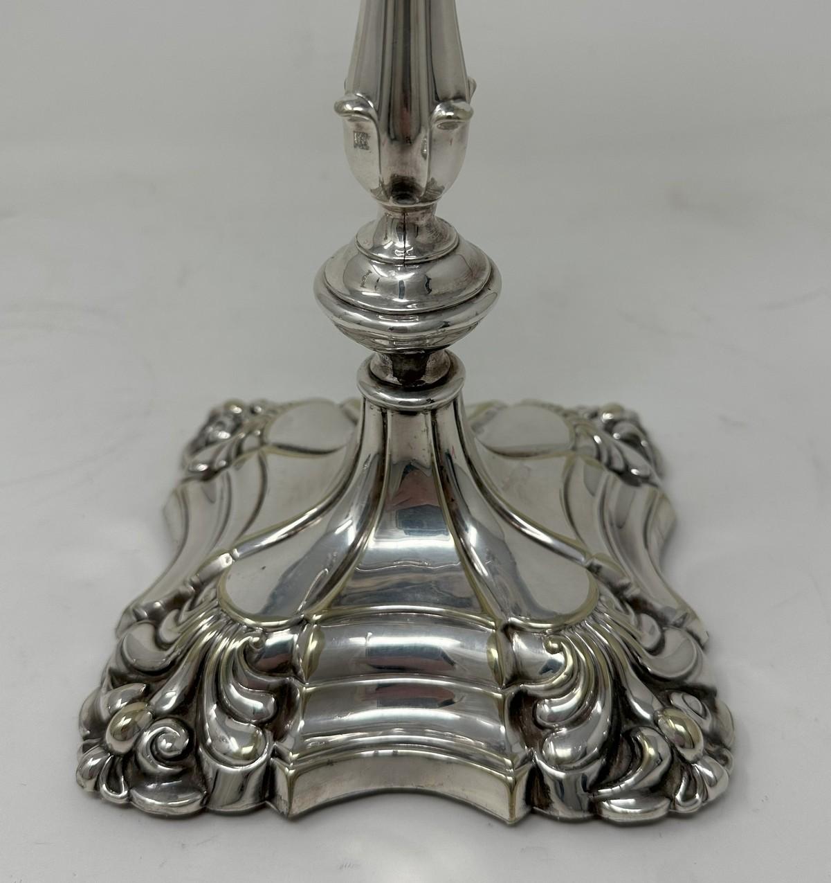 Antique Pair English Sterling Silverplate Candlesticks Candelabra Elkington 1830 1