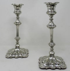 Antique Pair English Sterling Silverplate Candlesticks Candelabra Elkington 1854