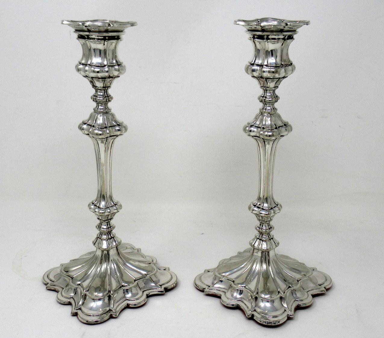 Cast Antique Pair English Sterling Silverplate Candlesticks Candelabra Elkington 1854