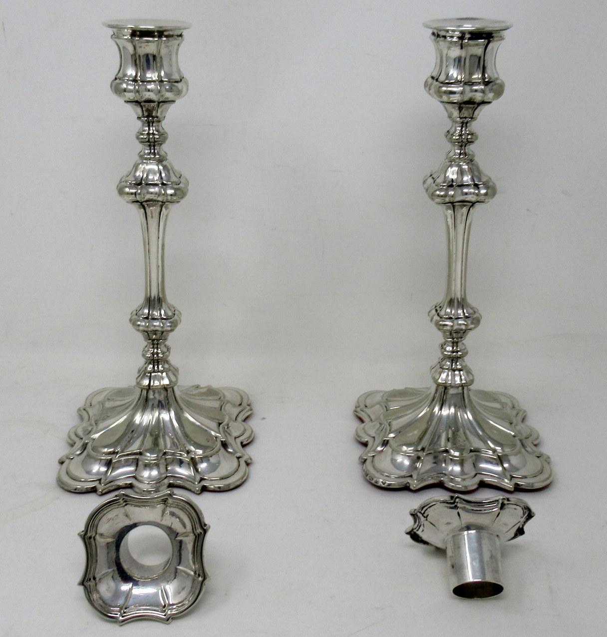 Antique Pair English Sterling Silverplate Candlesticks Candelabra Elkington 1854 In Good Condition In Dublin, Ireland