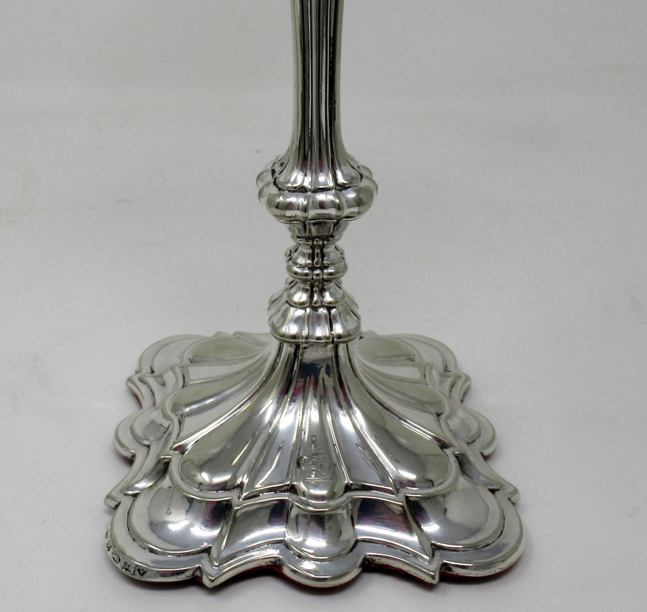 Antique Pair English Sterling Silverplate Candlesticks Candelabra Elkington 1854 1