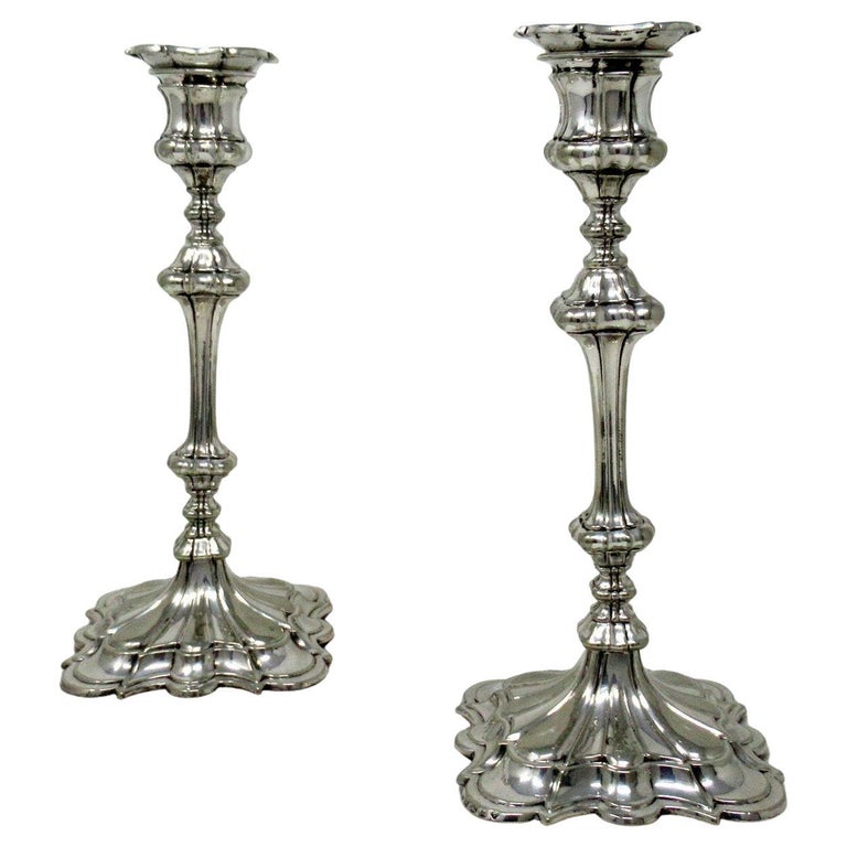 Antique Pair English Sterling Silverplate Candlesticks Candelabra Elkington 1854 For Sale at 1stDibs