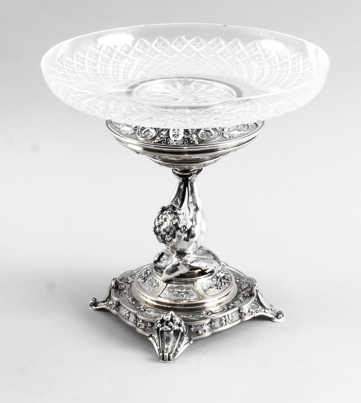 English Victorian Silver Plate & Cut Glass Centrepieces 1883, 19th Century, Pair 11