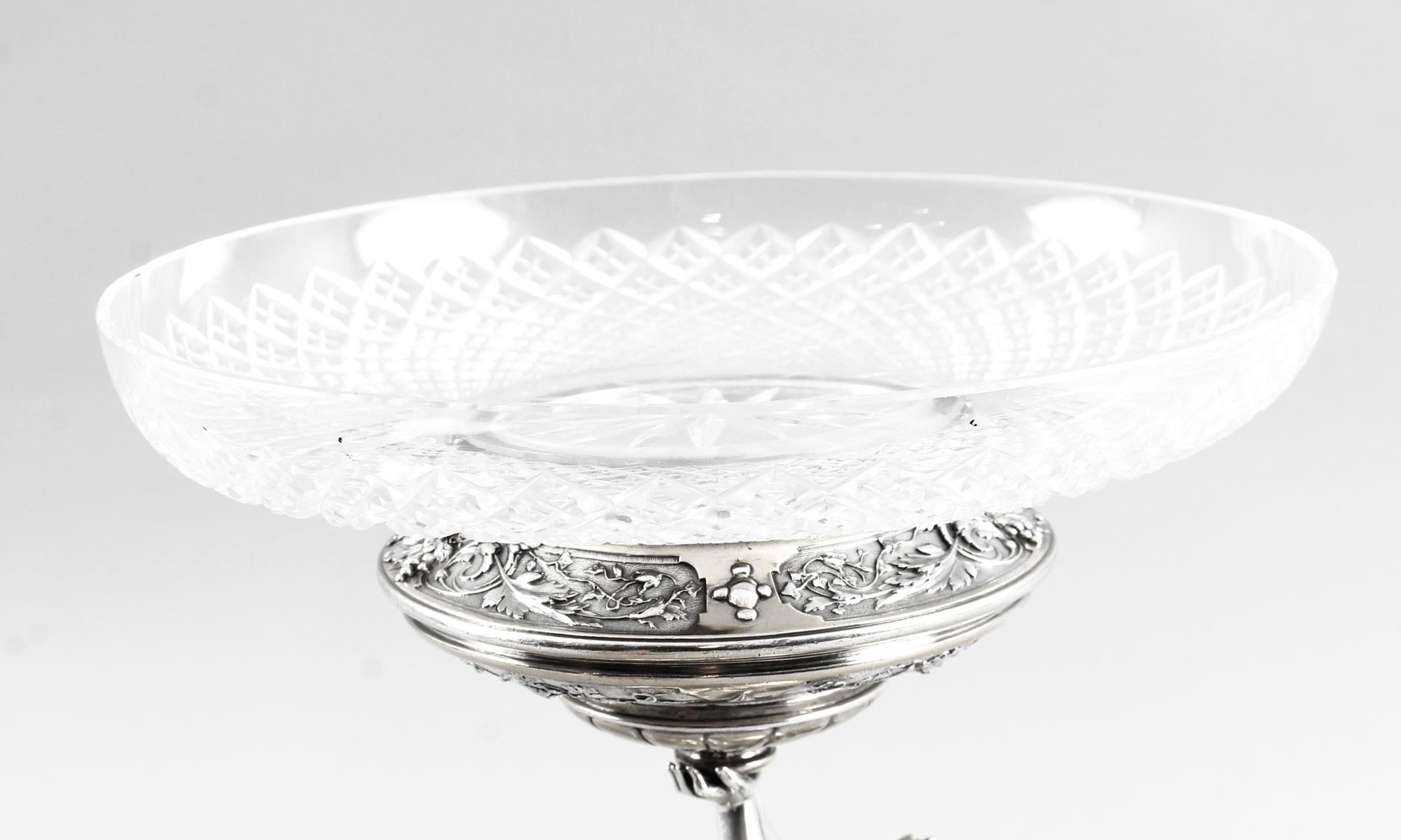 Late 19th Century English Victorian Silver Plate & Cut Glass Centrepieces 1883, 19th Century, Pair