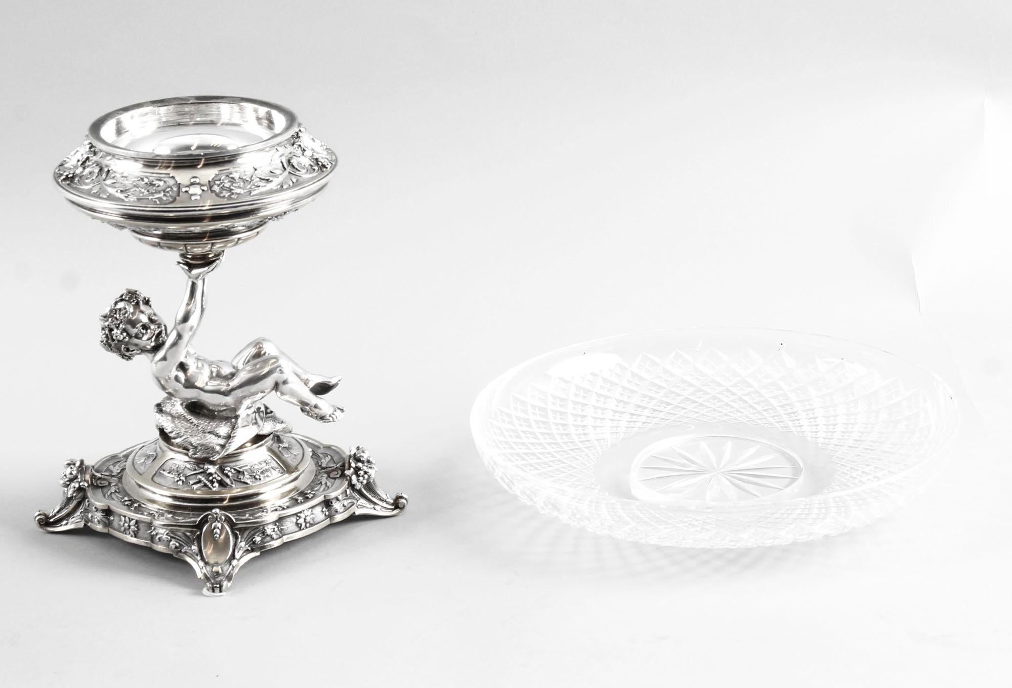English Victorian Silver Plate & Cut Glass Centrepieces 1883, 19th Century, Pair 1