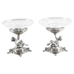 English Victorian Silver Plate & Cut Glass Centrepieces 1883, 19th Century, Pair