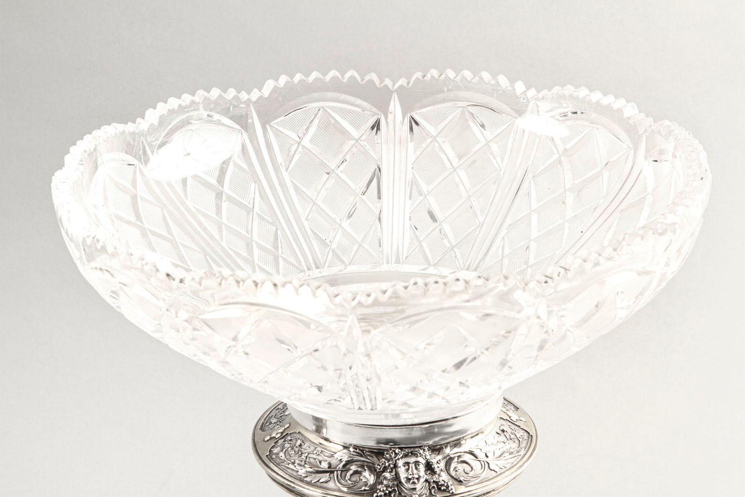 Antique Pair of English Victorian Silver Plate and Cut Glass Centrepieces, 1883s For Sale 6