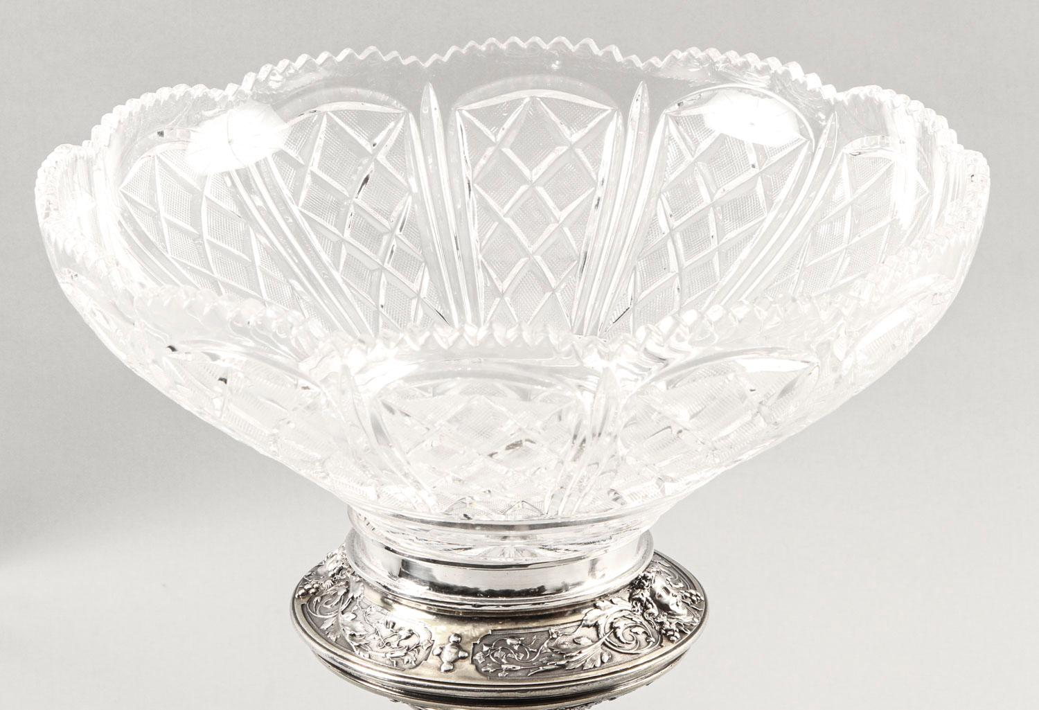 Antique Pair of English Victorian Silver Plate and Cut Glass Centrepieces, 1883s For Sale 7