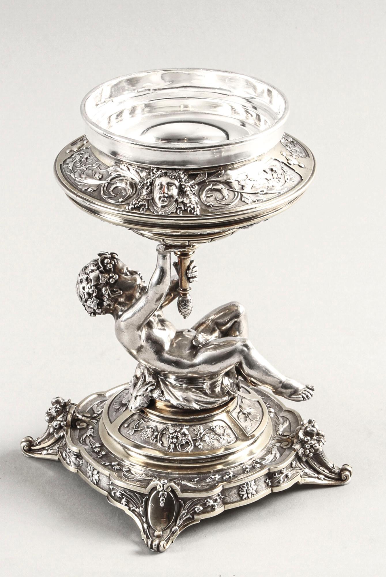 Antique Pair of English Victorian Silver Plate and Cut Glass Centrepieces, 1883s For Sale 1
