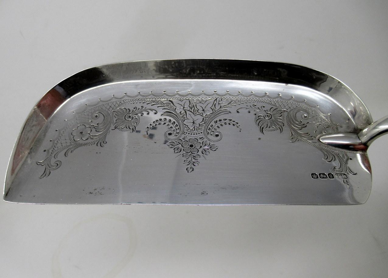 Antique Pair English Victorian Sterling Silver Fish Servers Forks Crumb Tray For Sale 2