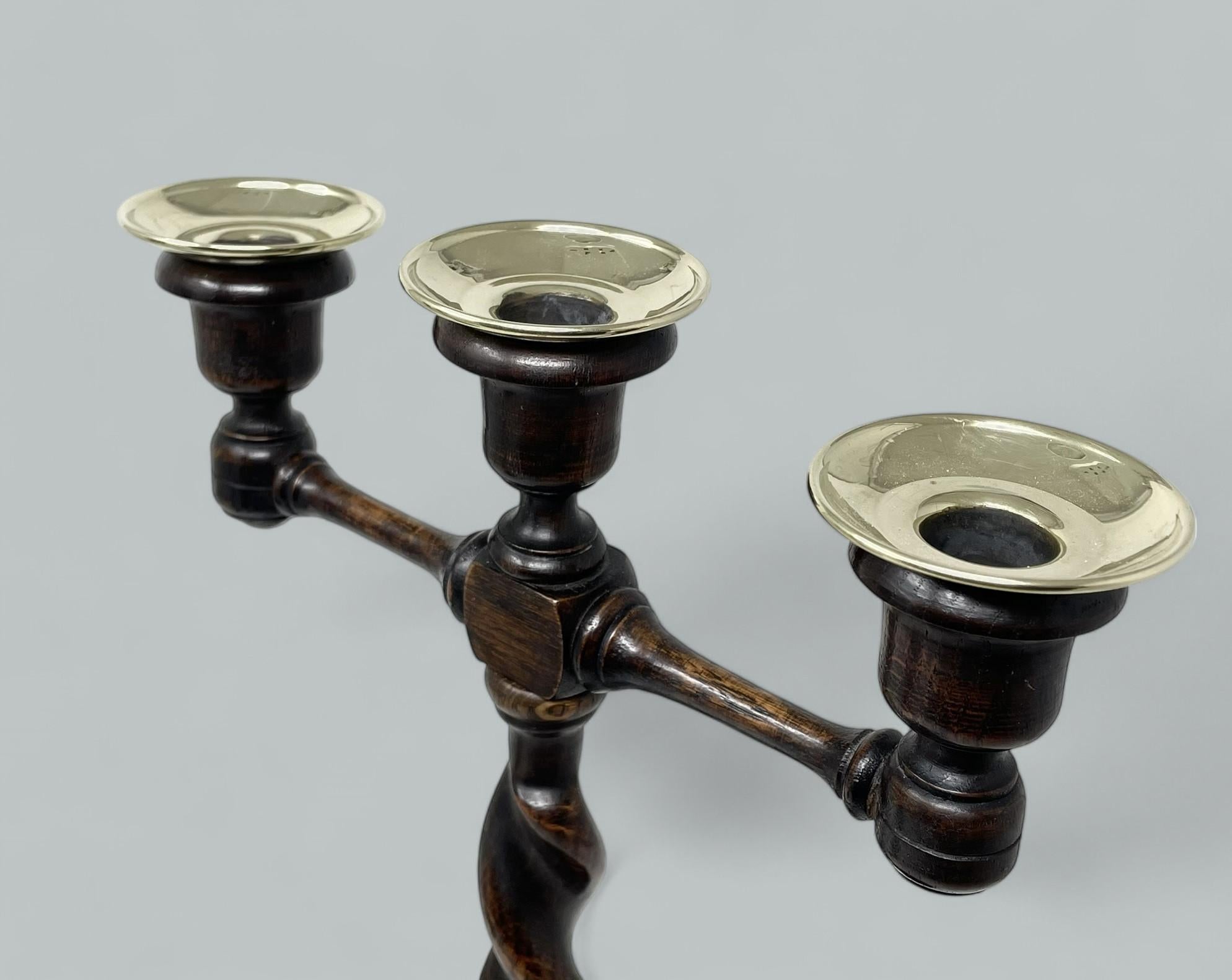British Antique Pair English Victorian Wooden Barley Twist Candlesticks Candelabra 19 Ct