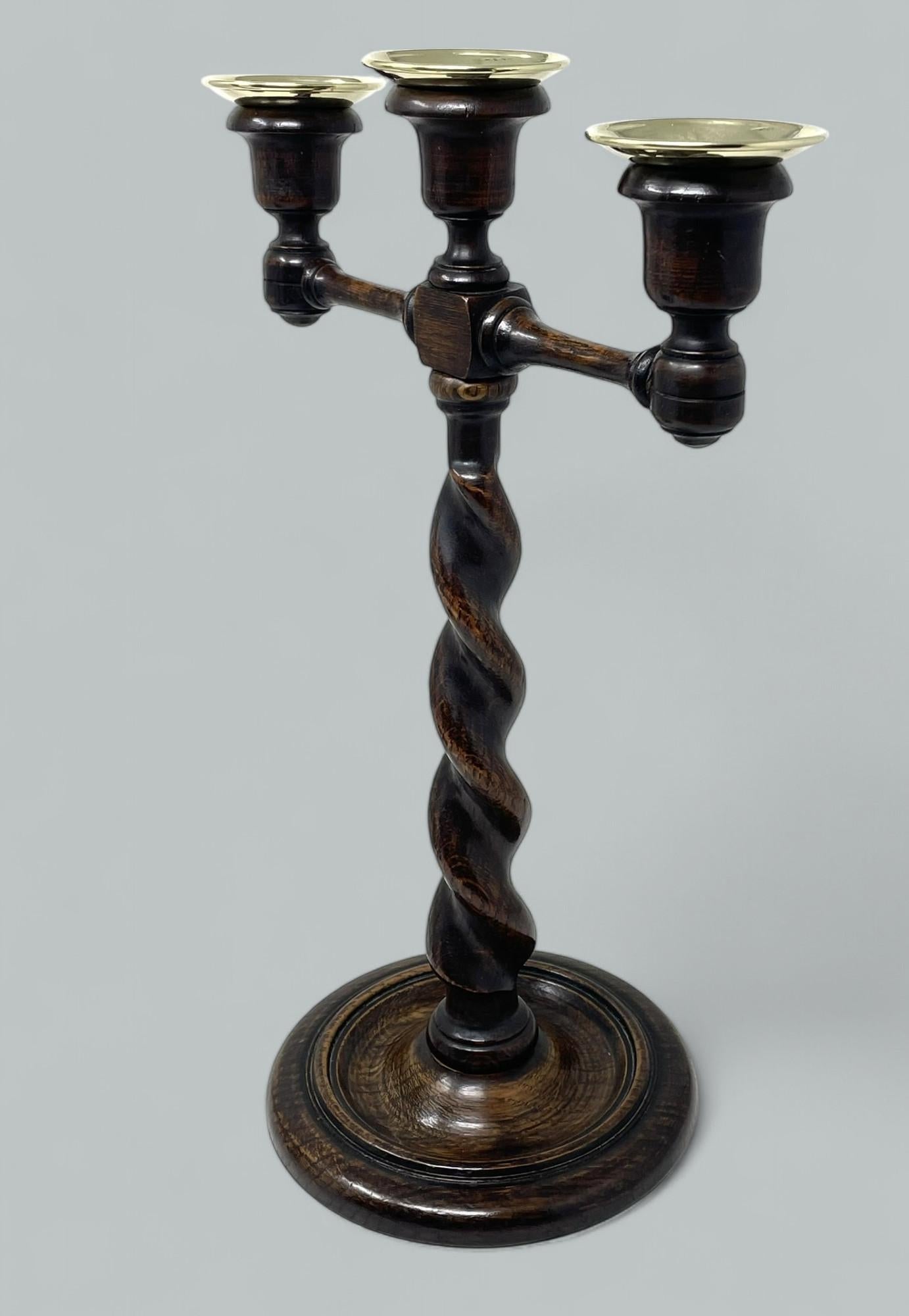 19th Century Antique Pair English Victorian Wooden Barley Twist Candlesticks Candelabra 19 Ct