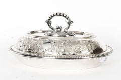Antique Pair of Engraved Entree Dishes Oval Tureens & Covers, Late 19th Century