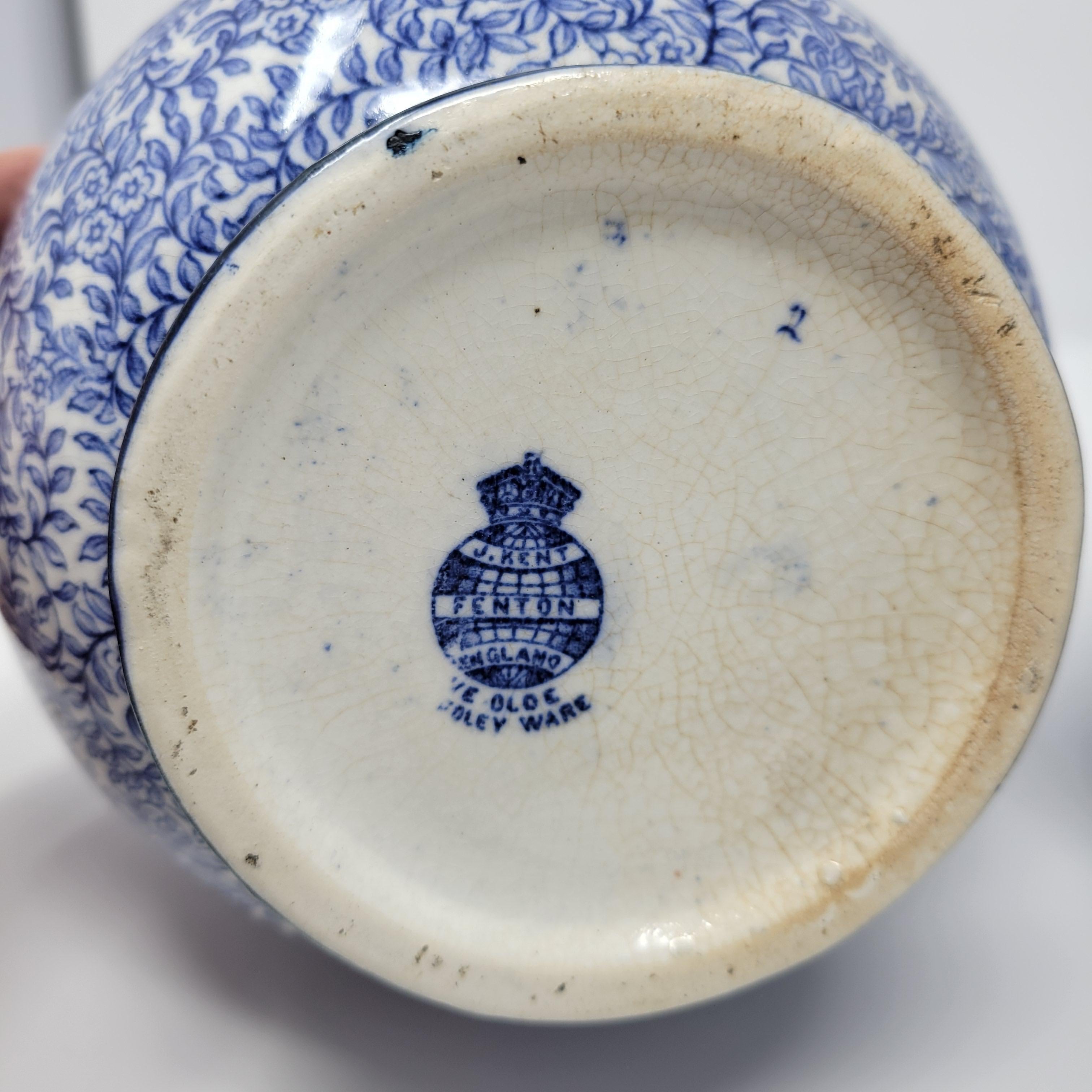 Porcelain Antique Pair Estate Staffordshire Blue & White Vases For Sale
