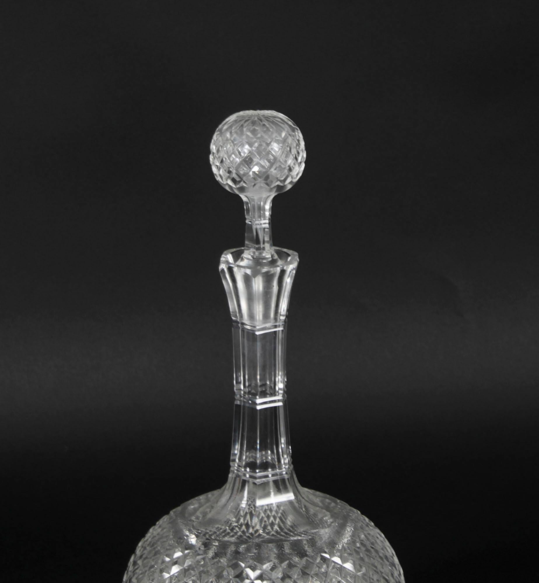 English Antique Pair Etched Glass Decanters and Stoppers 19th Century For Sale