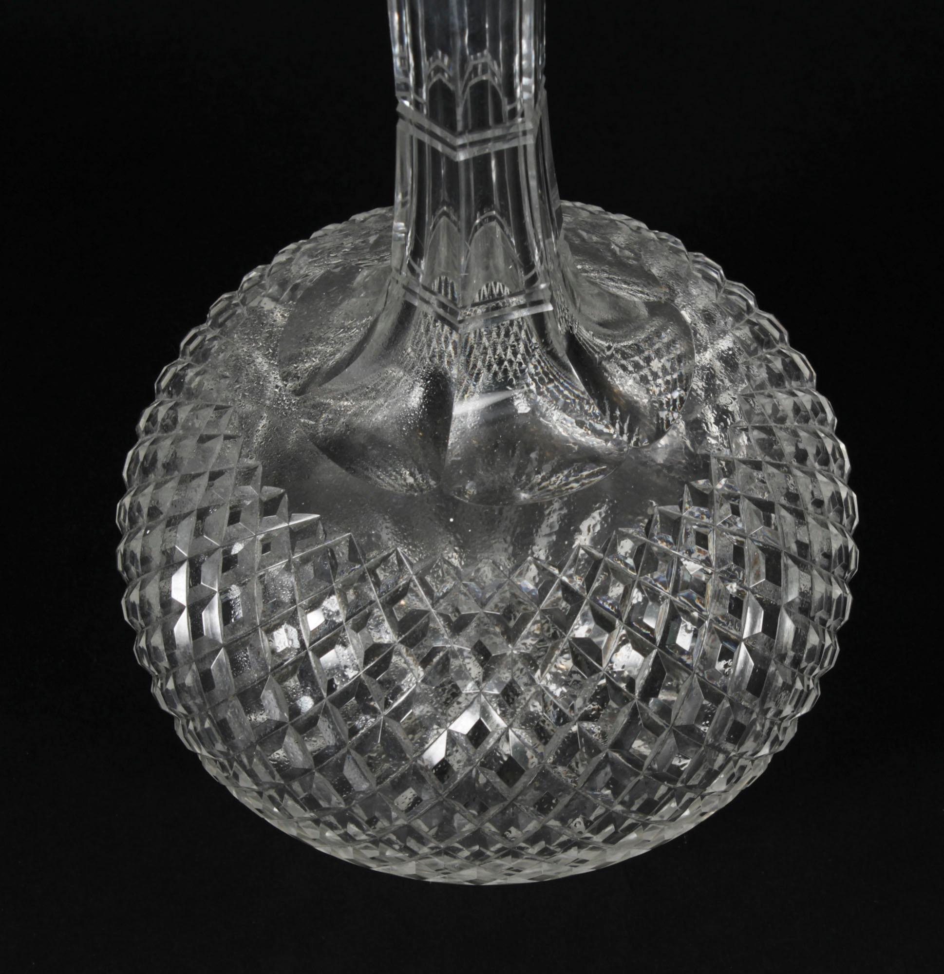 Late 19th Century Antique Pair Etched Glass Decanters and Stoppers 19th Century For Sale