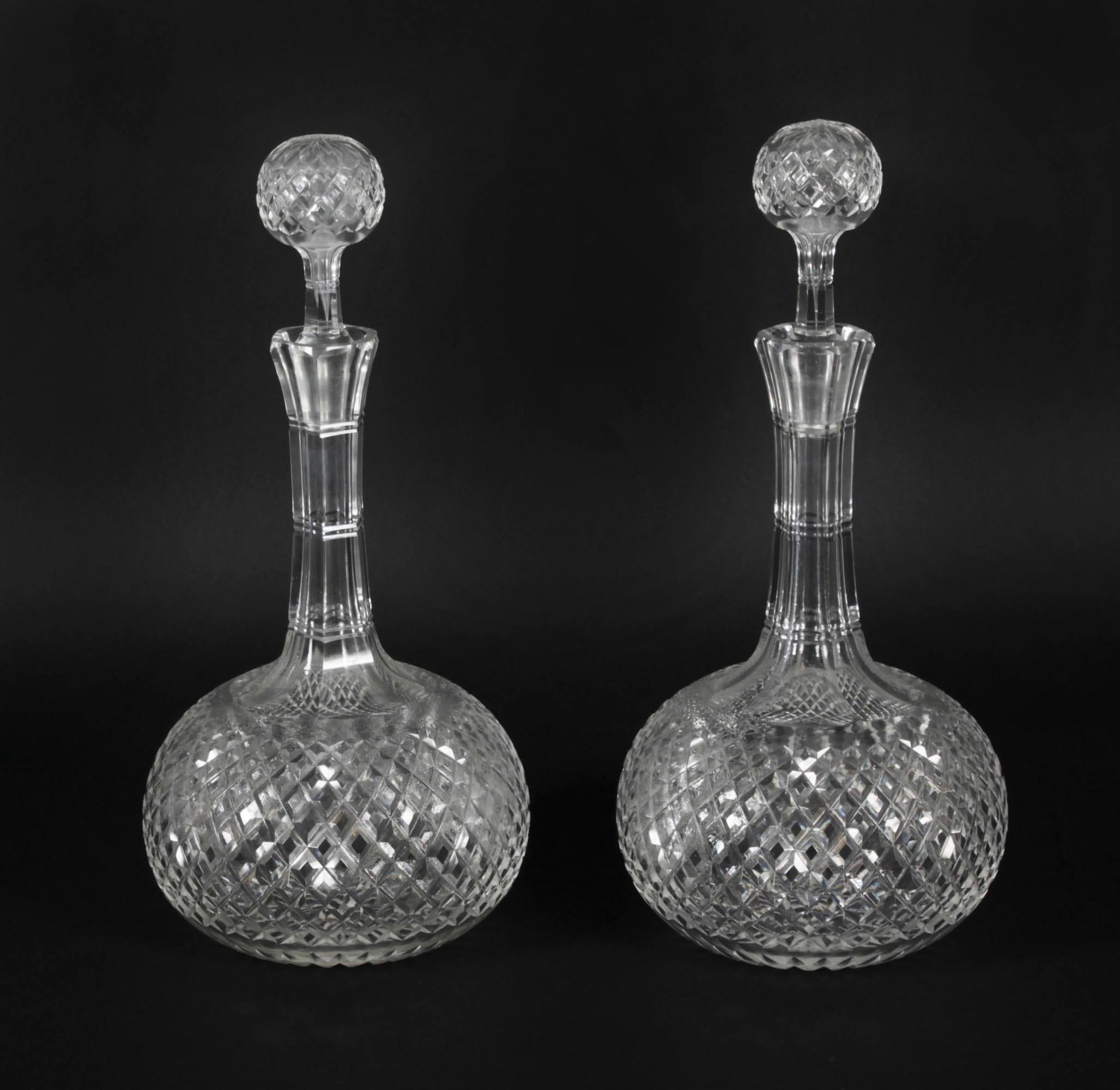Antique Pair Etched Glass Decanters and Stoppers 19th Century For Sale 2