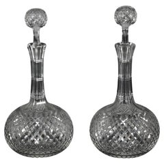 Vintage Pair Etched Glass Decanters and Stoppers 19th Century