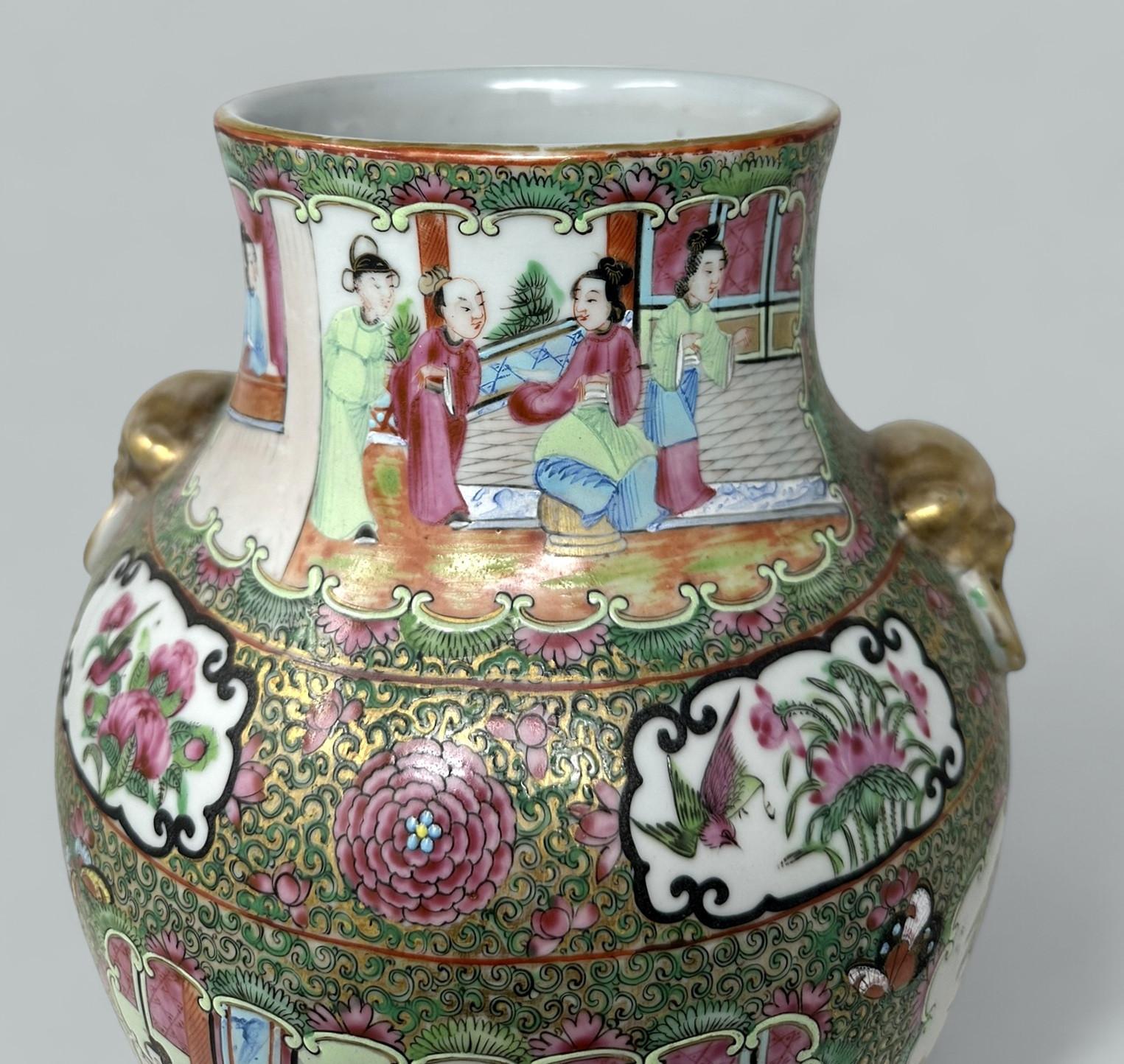 Antique Pair Famille Rose Medallion Canton Cantonese Chinese Fo Dog Vases Urns For Sale 4