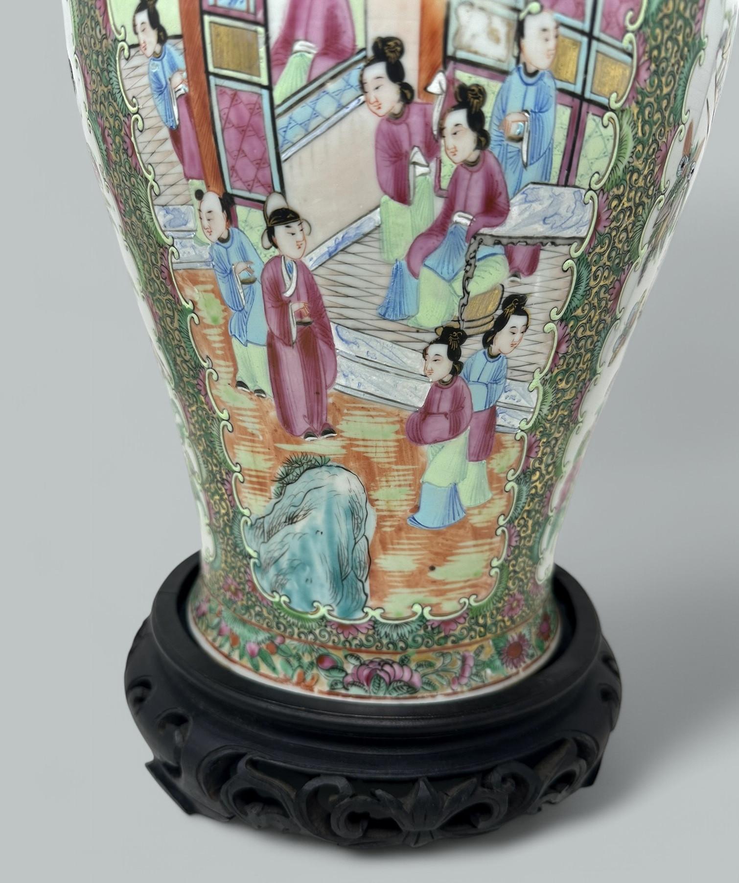 Antique Pair Famille Rose Medallion Canton Cantonese Chinese Fo Dog Vases Urns For Sale 1