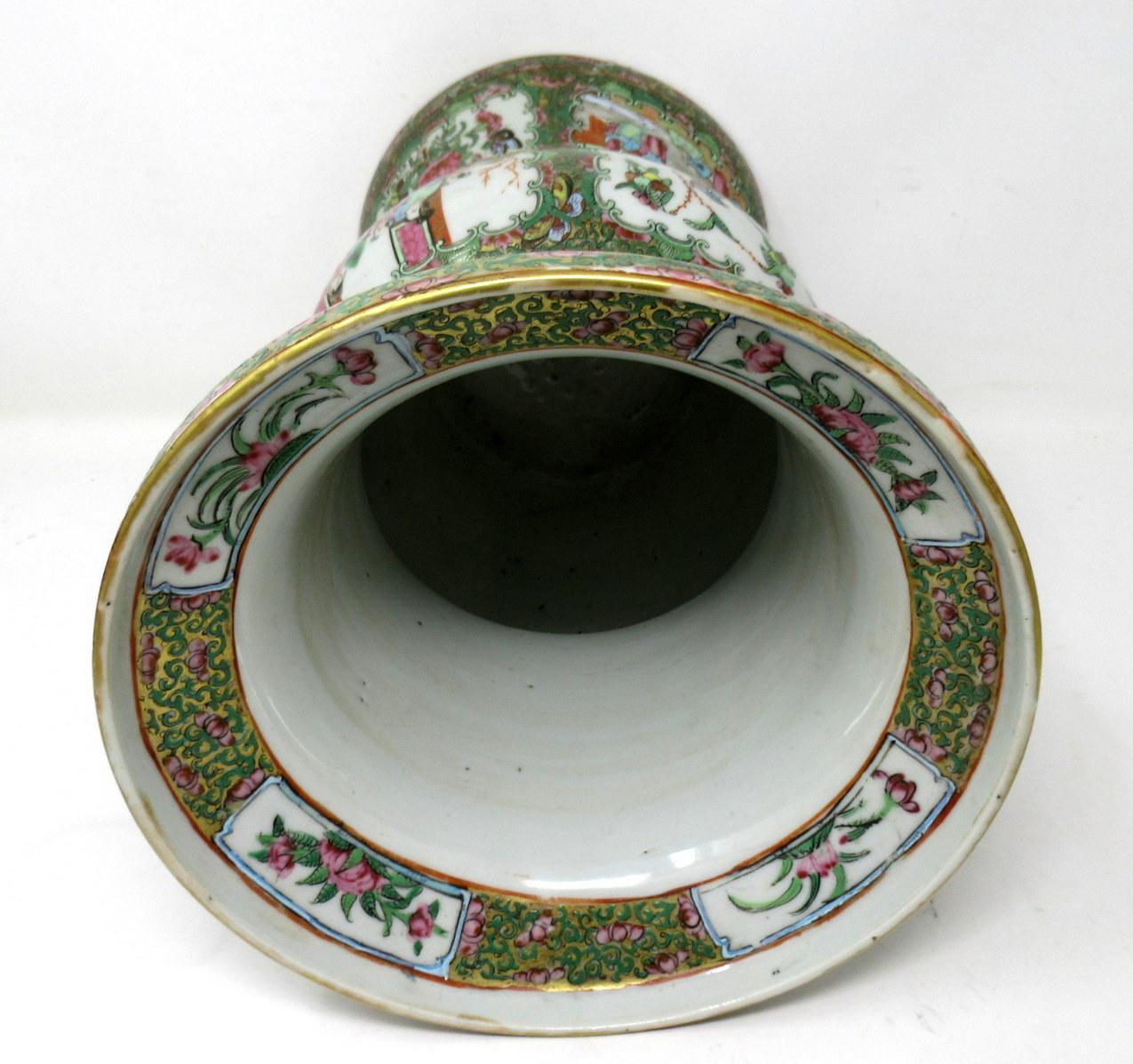 Antique Pair Famille Rose Medallion Canton Cantonese Chinese Gu Vases Urns 19ct 5
