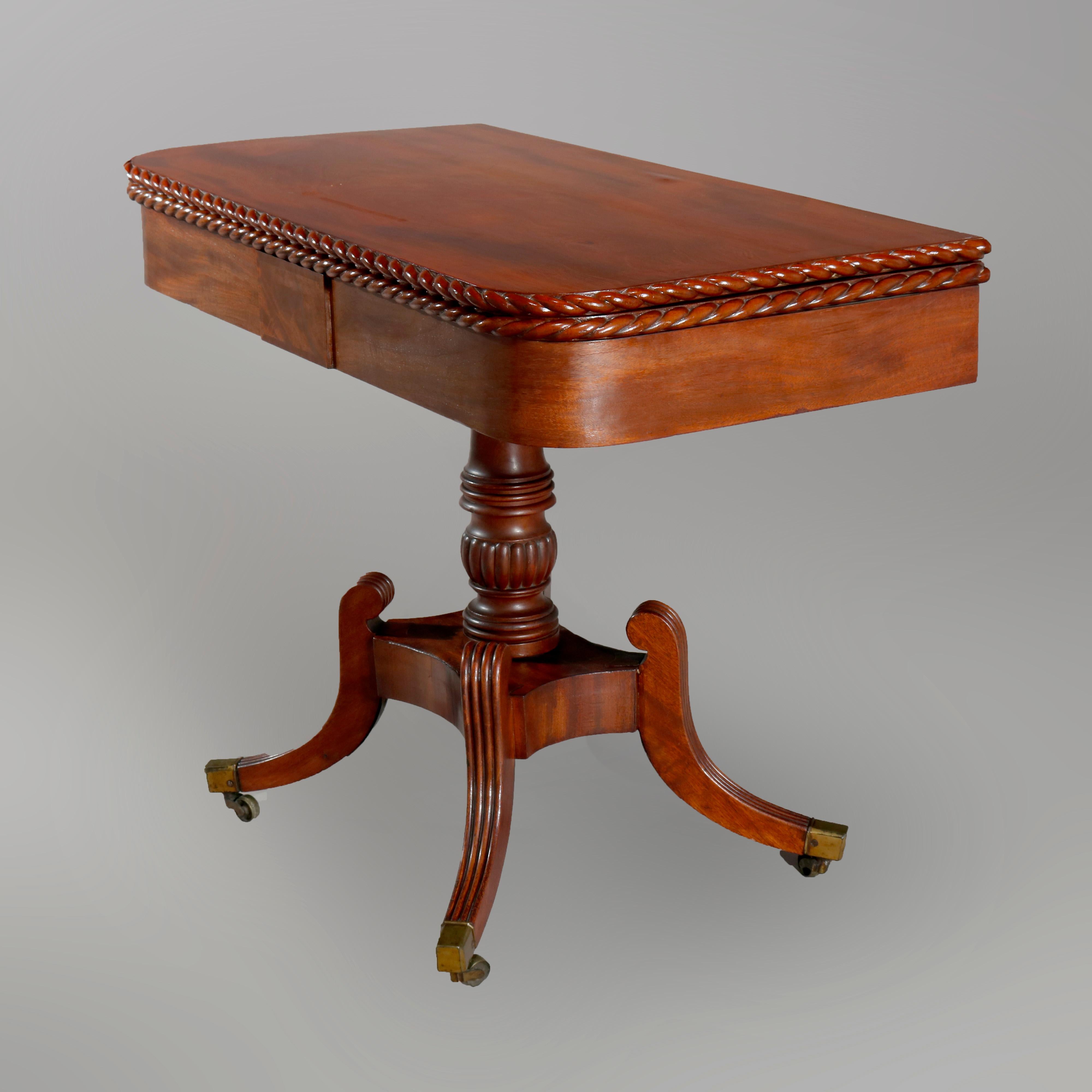 Pair of Federal Flamed Mahogany Game Tables W. Gadrooned Edge, circa 1820 4