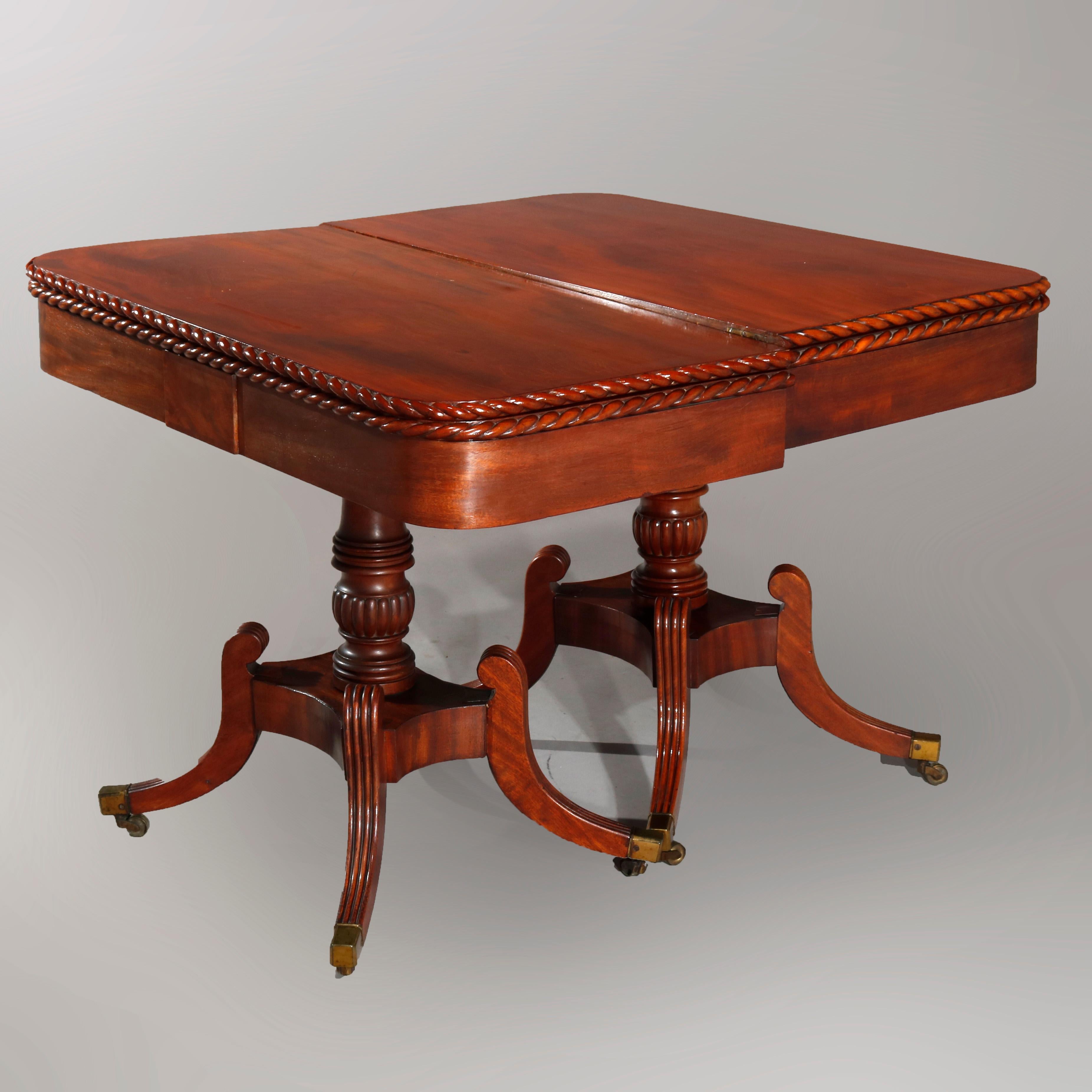 Carved Pair of Federal Flamed Mahogany Game Tables W. Gadrooned Edge, circa 1820
