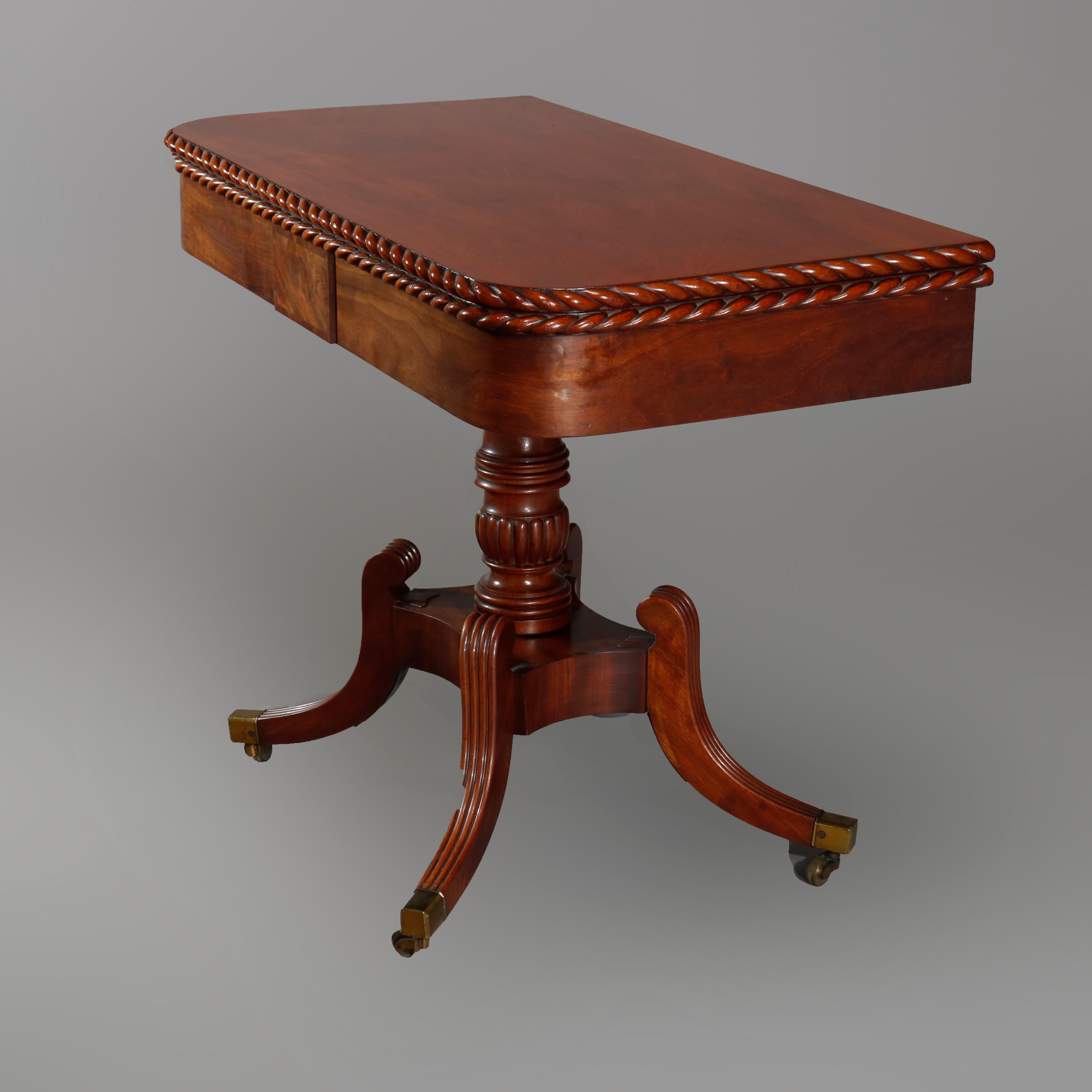 Pair of Federal Flamed Mahogany Game Tables W. Gadrooned Edge, circa 1820 In Good Condition In Big Flats, NY