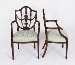Antique Pair Federal Revival Shield Back Armchairs 20th Century