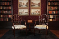 Antique Pair Federal Revival Shield Back Armchairs 20th Century