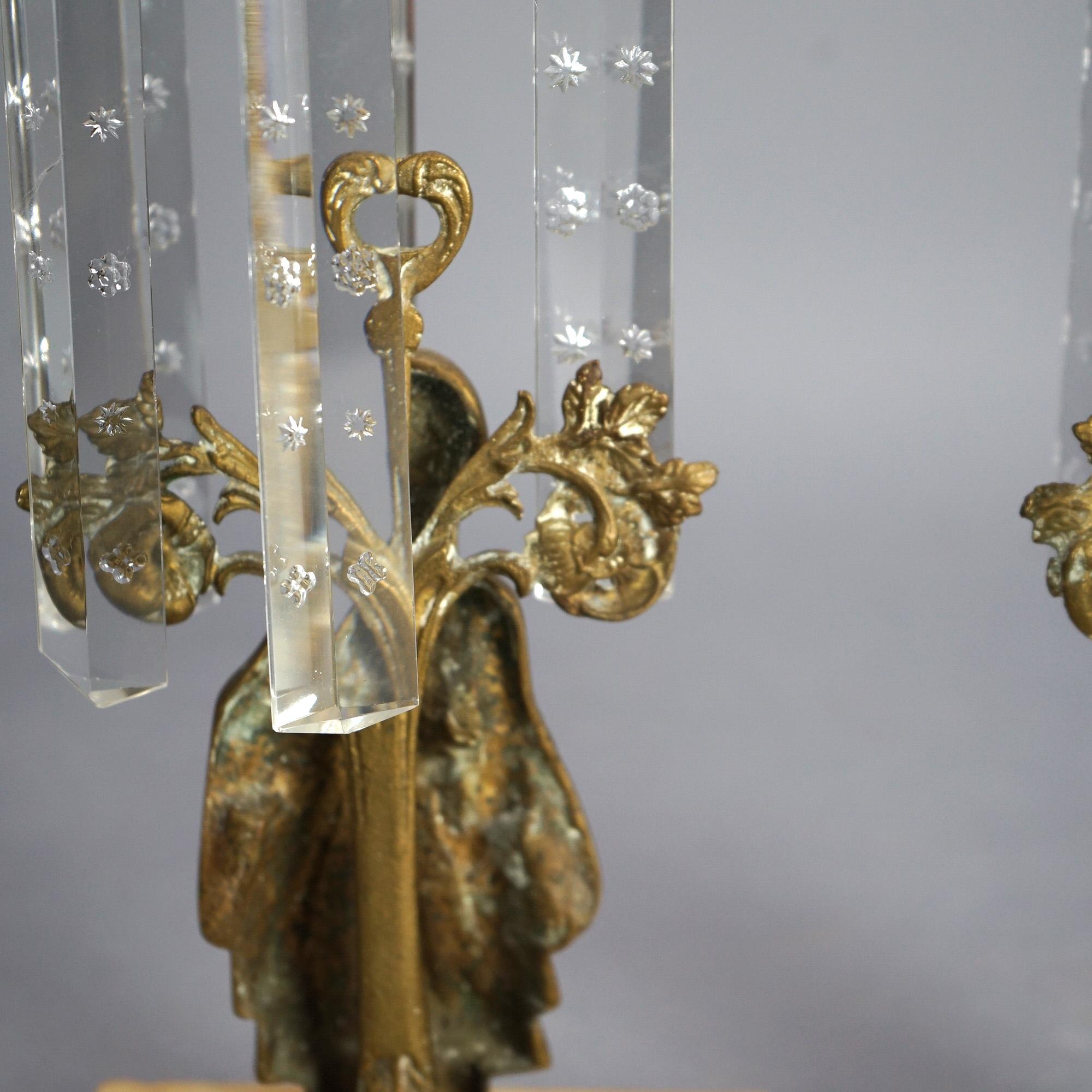 Antique Pair Figural Girandole Sultana Design Oil Lamps with Crystals C1880 For Sale 4