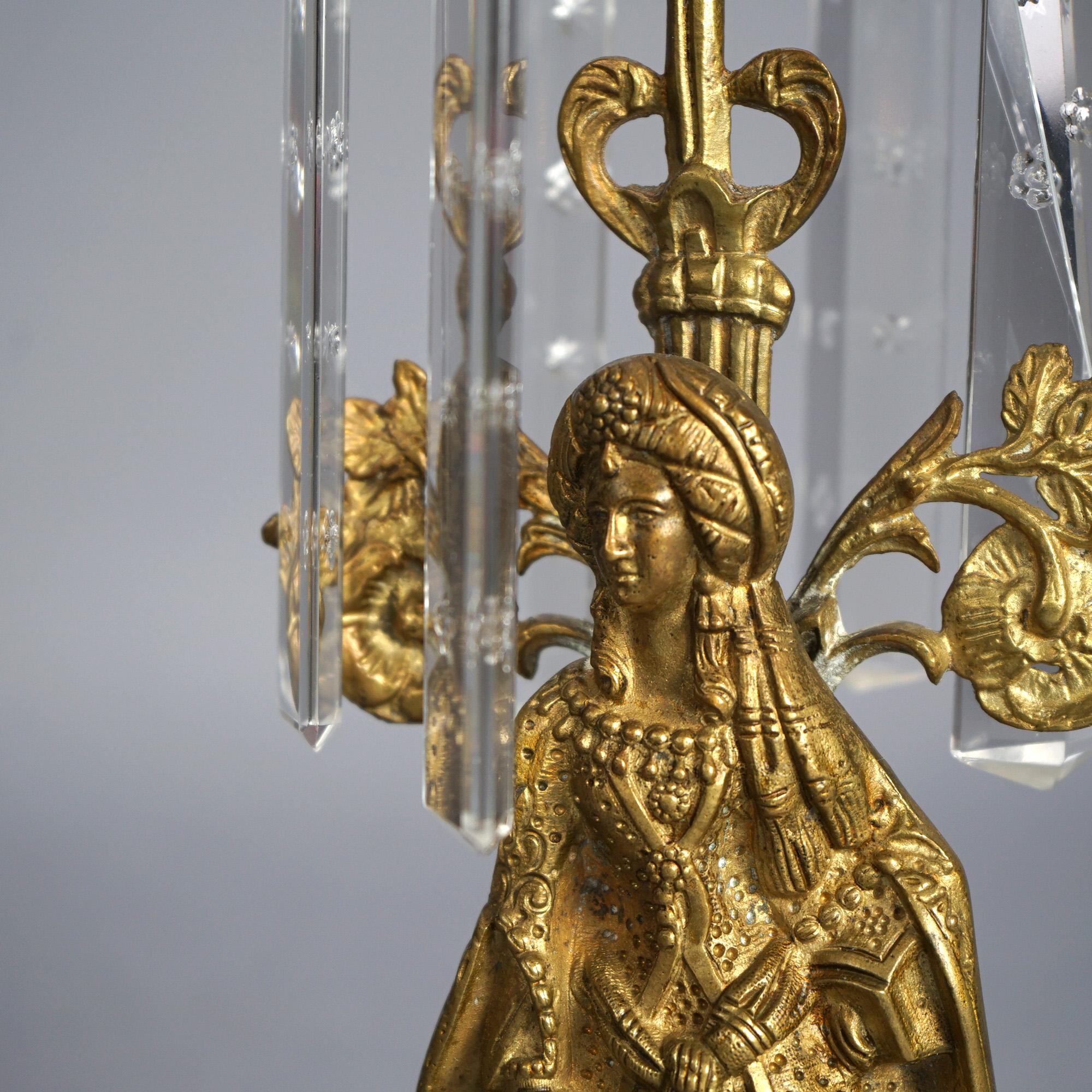 Antikes Paar figuraler Girandole Sultana Design Öllampen mit Kristallen & Marmorsockel, C1880

Maße: 17,5''H x 5,75''B x 3,5''D