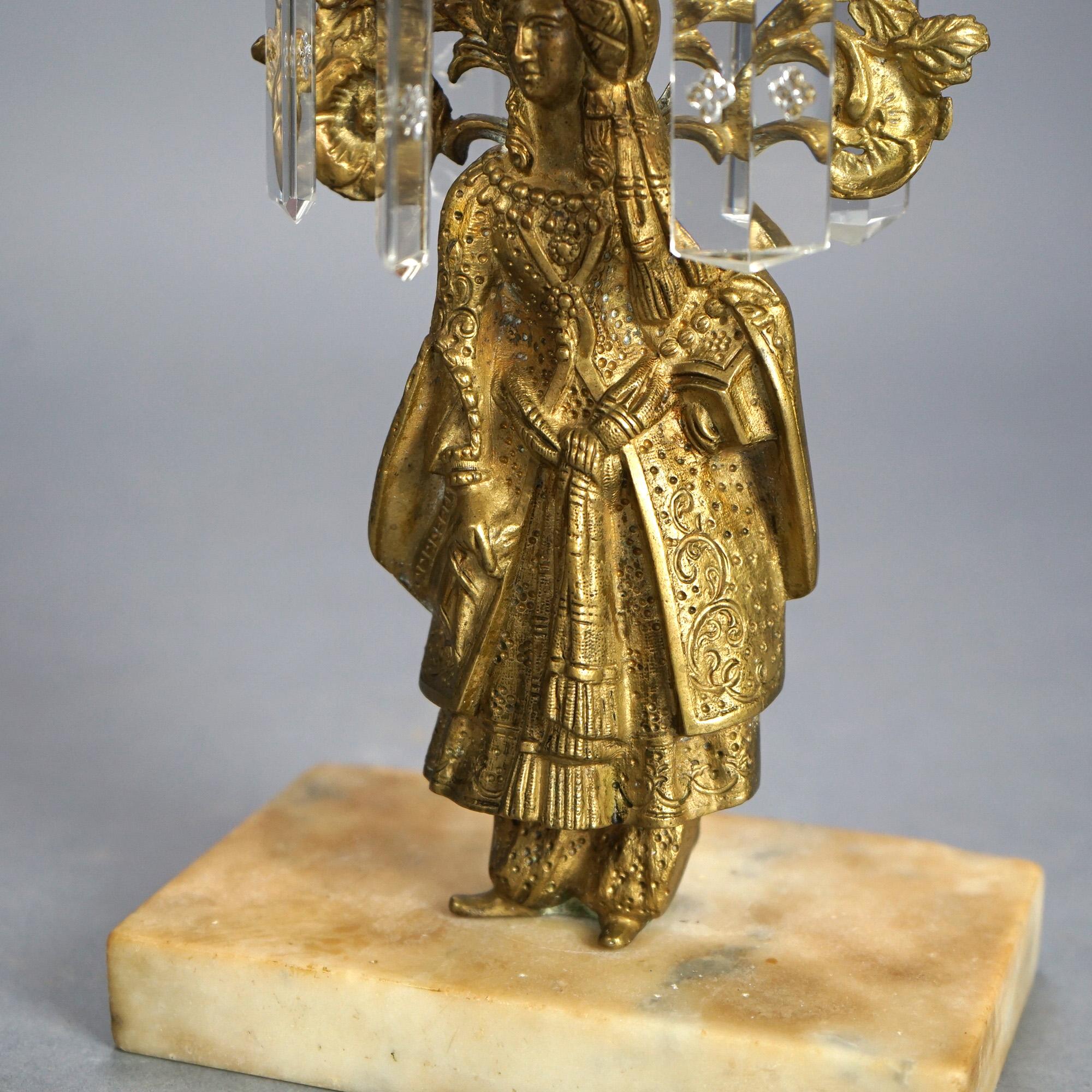 Antikes Paar figurale Öllampen im Girandole Sultana-Design mit Kristallen, um 1880, Paar (Metall) im Angebot