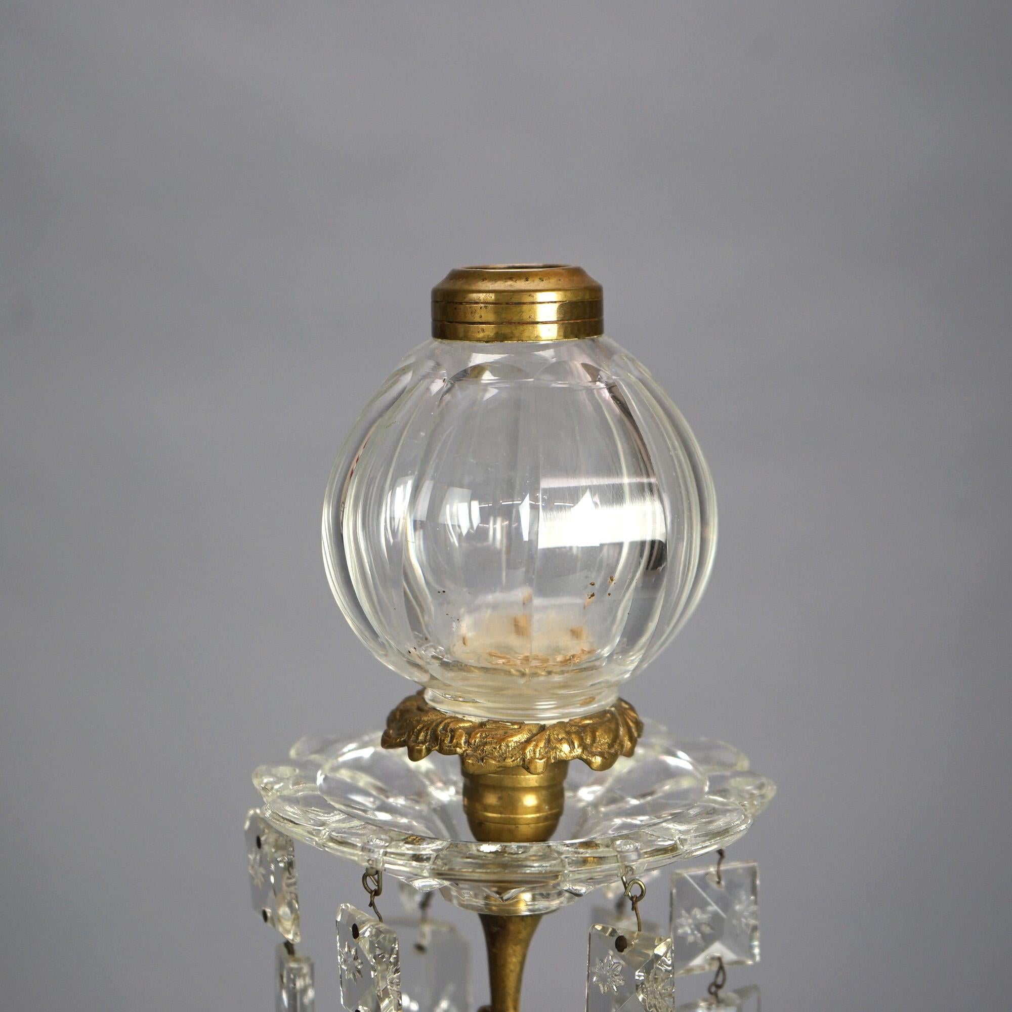 Antikes Paar figurale Öllampen im Girandole Sultana-Design mit Kristallen, um 1880, Paar im Angebot 1