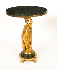 Antique Pair Figural Group Ormolu & Marble Occasional Tables 19th Century