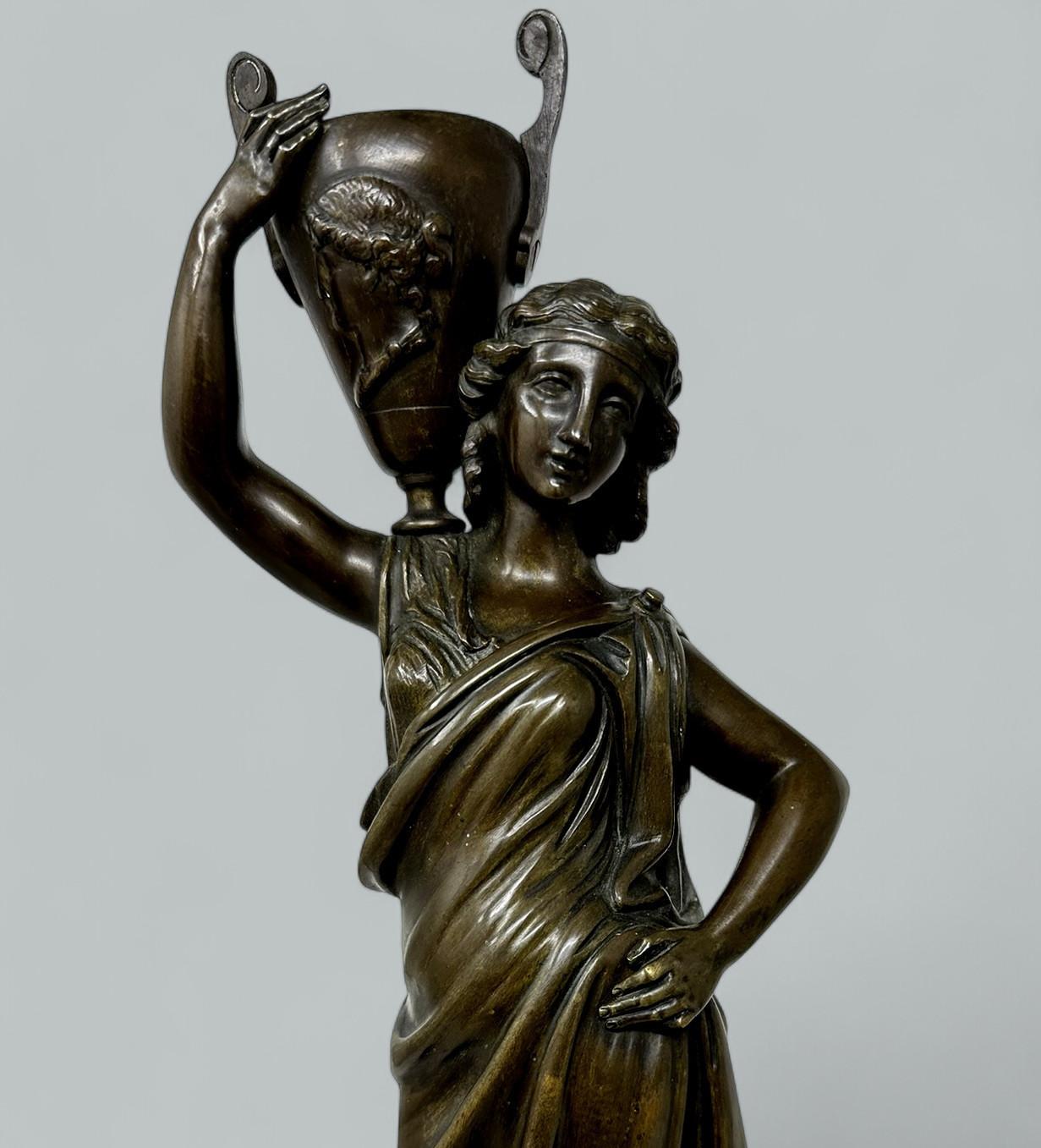 Antique French Figurel Bronzo Ormolu Marmo Classico Figura Femminile Fanciulla in vendita 2