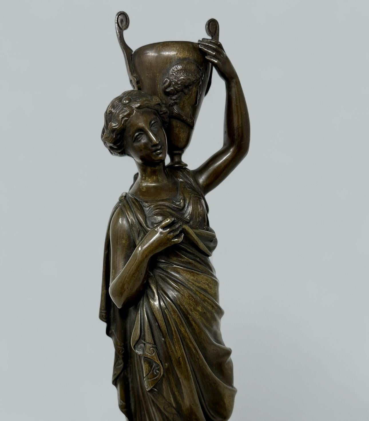 Antique French Figurel Bronzo Ormolu Marmo Classico Figura Femminile Fanciulla in vendita 3