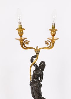 Antique Pair Fine French Bronze & Ormolu Two Light Candelabra 19th Century