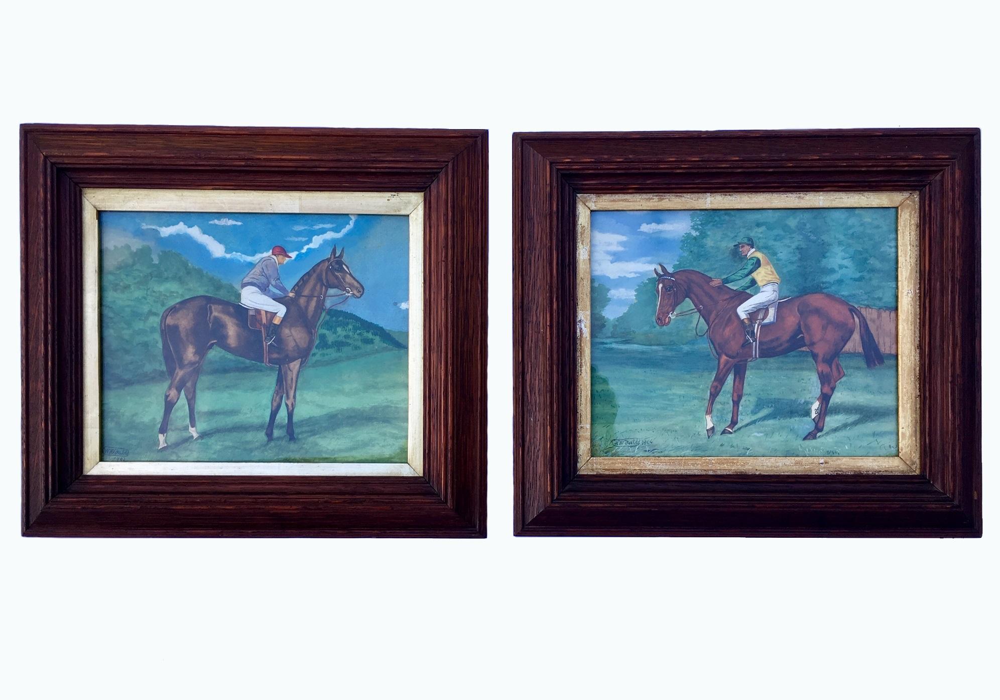 This is a pair of watercolours of the famous English Thoroughbred, SCEPTRE, with Jockey, Randall, up - winner of the St. Leger and Oaks Derby in the 1902 Classics. The signed and dated watercolours (W.H. Fabb 1903/1904) are artisticly executed and