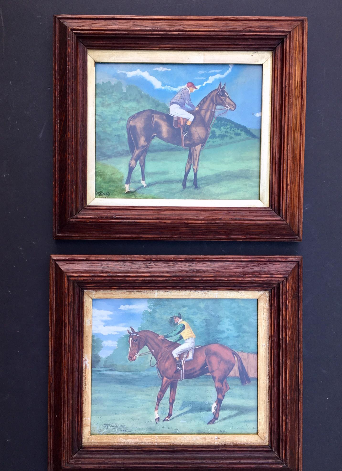 20th Century Antique Pair of Fine Watercolours, Thoroughbred Racehorse Sceptre W/ Jockey Up