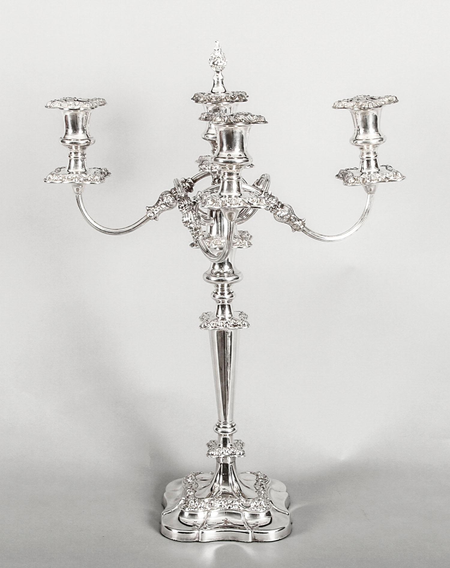 English Antique Pair of Five-Light Candelabra by Mappin & Webb, 19th Century
