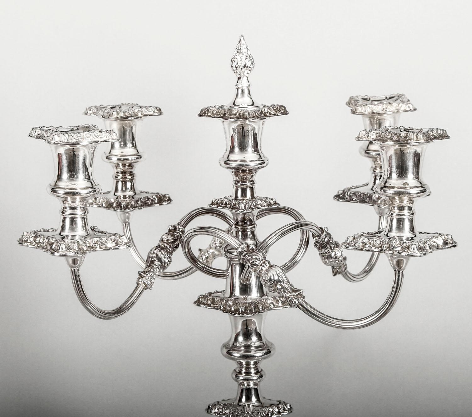 Early 20th Century Antique Pair of Five-Light Candelabra by Mappin & Webb, 19th Century