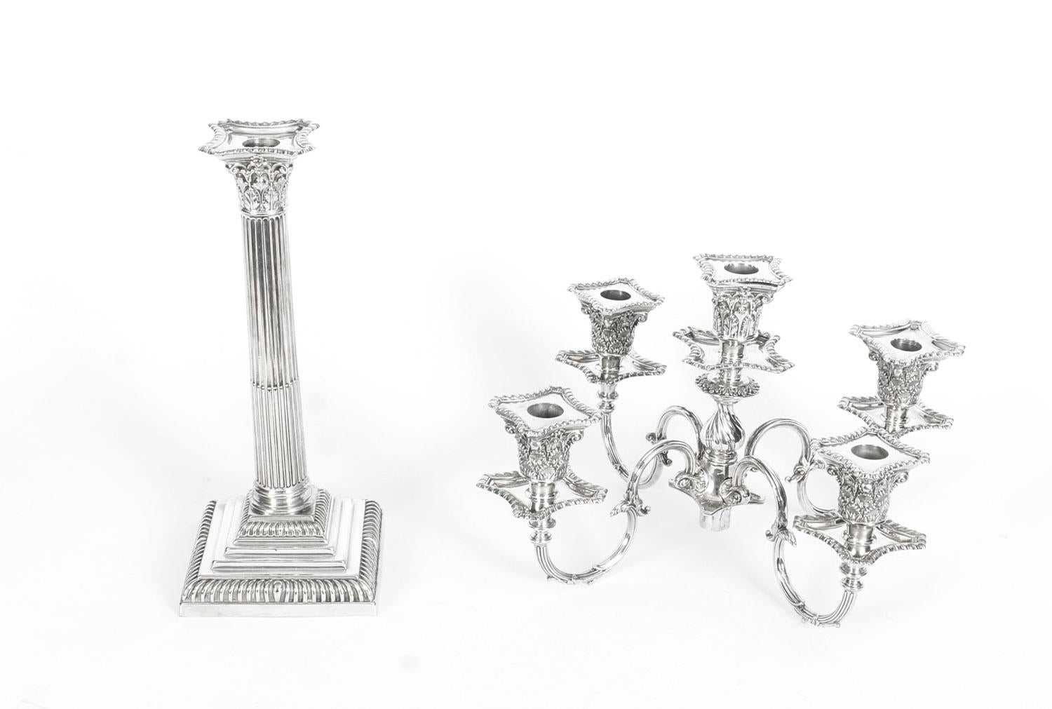 Silver Plate Antique Pair of Five-Light Candelabra by Mappin & Webb, 19th Century