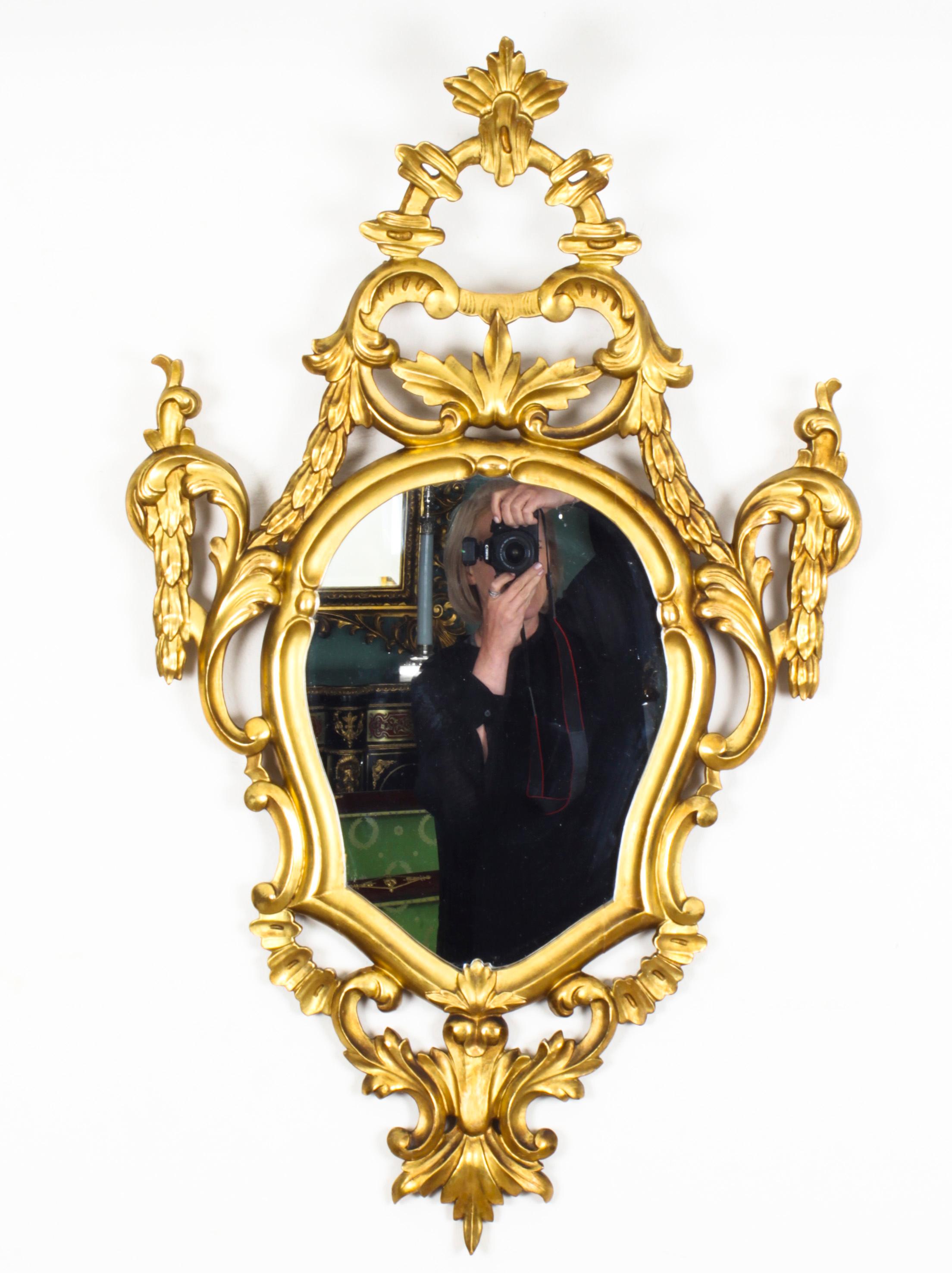 Late 19th Century Antique Pair Florentine Rococo Giltwood Mirrors 19th Century For Sale