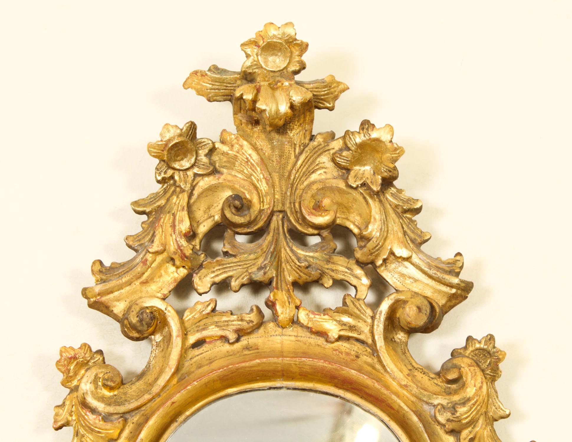 Antique Pair Florentine Rococo Giltwood Mirrors 19th Century 77x42cm For Sale 6