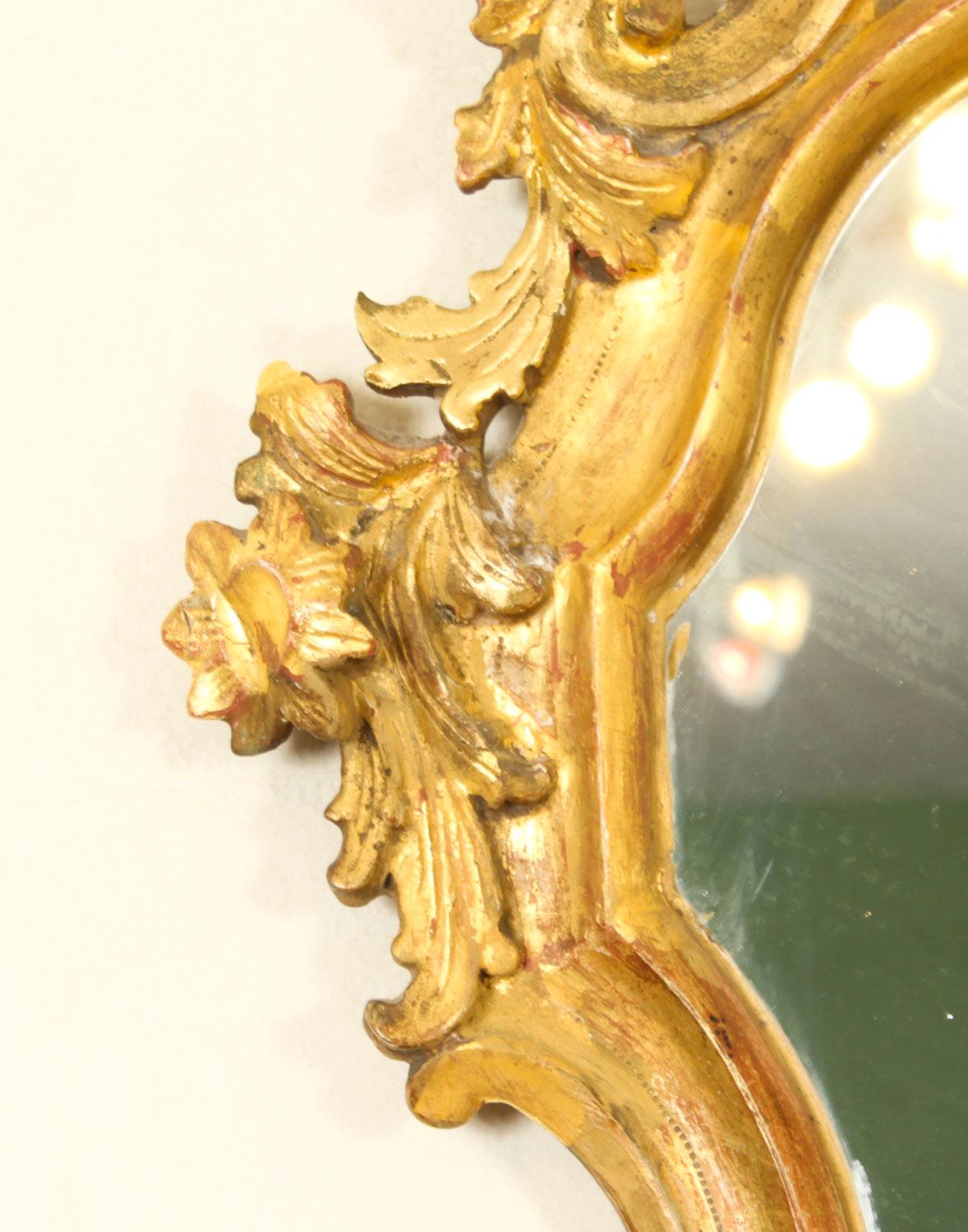 Antique Pair Florentine Rococo Giltwood Mirrors 19th Century 77x42cm For Sale 8